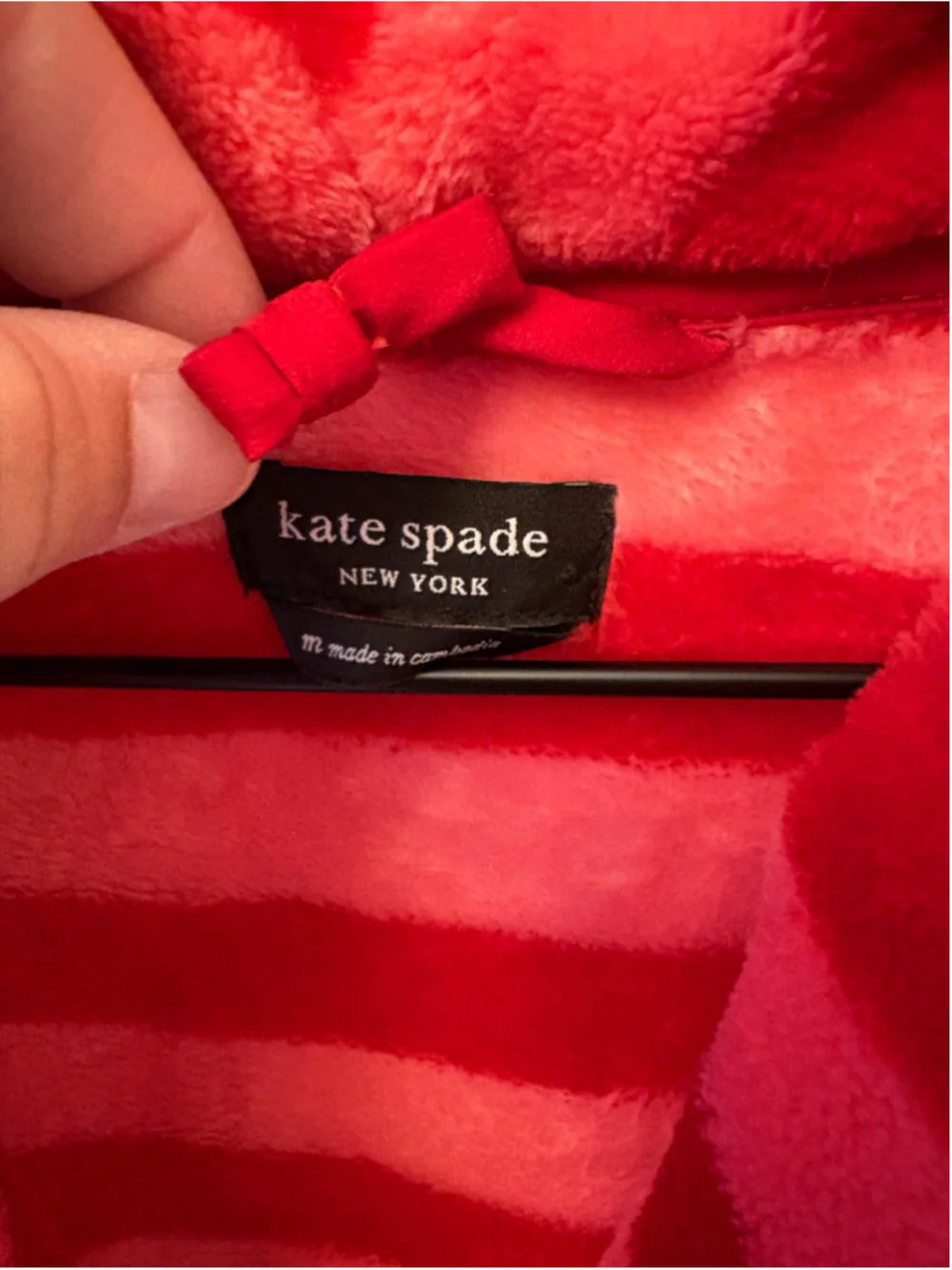 Kate Spade Pink & Red Striped Plush Bath Robe | Cozy Fleece | Size Medium